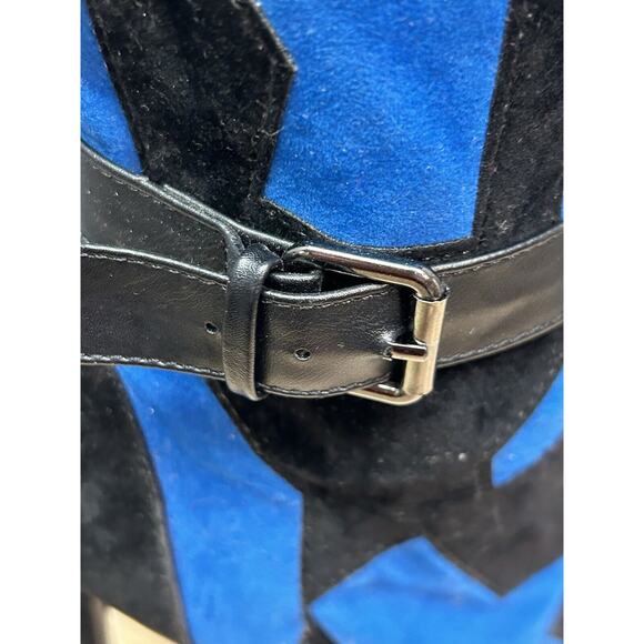 Bleona For Scene Mimoza Black Blue Bootie Womens 7.5 Open Heel Zipper Buckle - Picture 3 of 15